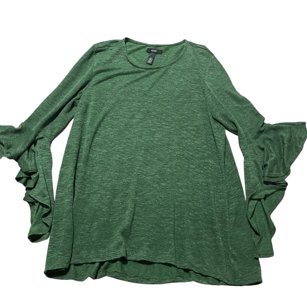 Alfani Long Sleeve Green Top Amazing Ruffle Bell Sleeve Size XL Whimsical Faerie